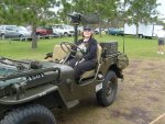 Faye in the 1951 M38A1 military jeep 27 April 2013.jpg